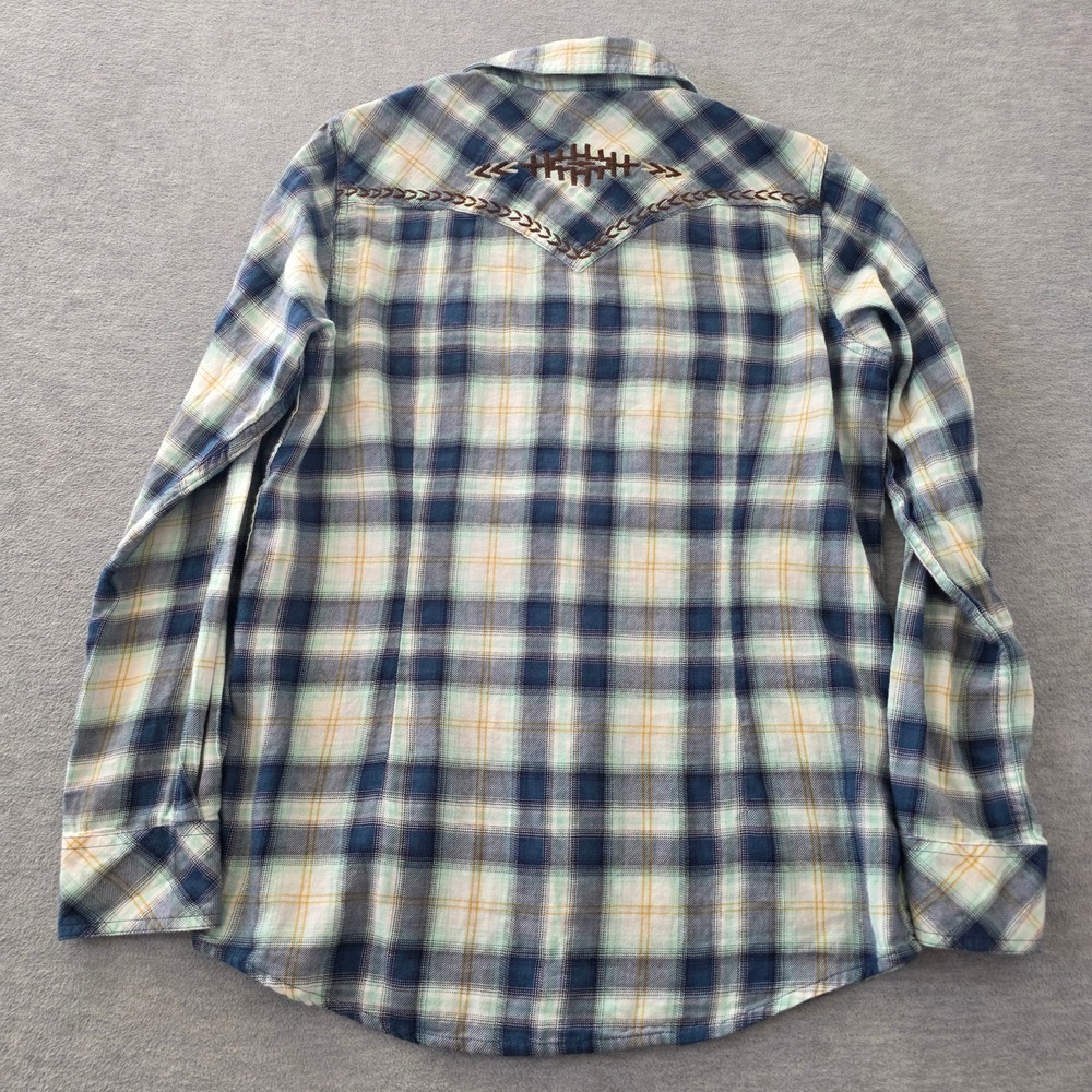 Ariat REAL Womens Blue Plaid Embroidered Longhorn Skull Western Snap Shirt Small - Picture 8 of 11